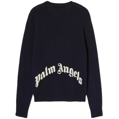 Palm Angels Curved Logo Sweatshirt Navy Blue
